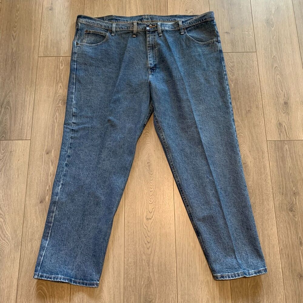 New‎ Wrangler Men's Jeans 48x30 Blue Relaxed Straight Leg Stretch 5-Pocket Denim